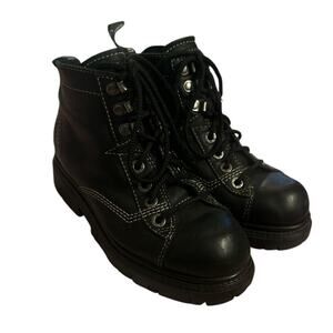 Women 9M London Underground Black Leather Lace-Up Combat Boots Punk Goth